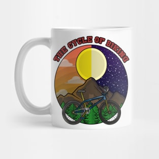 Mountain bike with Trees in Mountains at Day and Night Mug